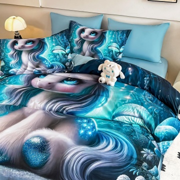 set lenjerie finet pat 2 persoane 6 piese unicorn magic