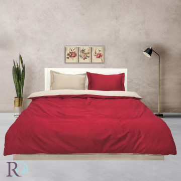 Lenjerie de pat cu 2 fețe, 100% bumbac satin, bej/roșu, Roxyma Dream
