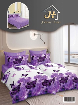 Lenjerie de pat cu 2 pilote, 7 piese, 160x220 cm – Mov cu fluturi | Johnny Home