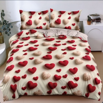 Lenjerie de pat cu inimioare roșii romantice, 4 piese, policoton