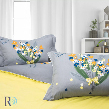 Lenjerie de pat Delia, 100% bumbac satin, gri / galben, 4 piese, Roxyma Dream – prezentare vizuală a produsului