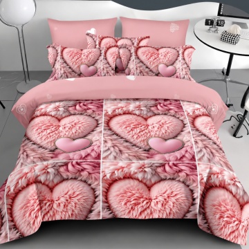Lenjerie de pat Johnny Home Pucioasa, 6 piese, finet, model inimioare pufoase roz, 2 persoane