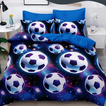 Lenjerie de pat Johnny Home Pucioasa, 6 piese, finet, model mingi fotbal pe fundal bleumarin, 2 persoane