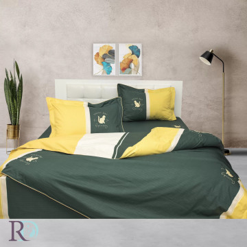 Lenjerie de pat Lucky Day, 100% bumbac satin, galben / verde, 4 piese, Roxyma Dream – fotografie de prezentare a produsului