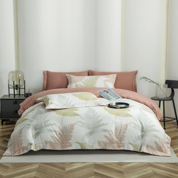 lenjerie de pat din finet gros cu broderie si elastic, pentru pat dublu, culoare alb / roz piersica