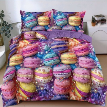 Lenjerie de pat mov cu macarons colorați, 4 piese, policoton