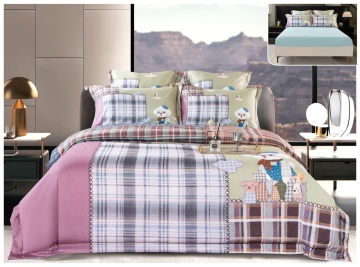 Lenjerie pat satin digital copii cățel îmbrăcat | Multicolor | 6 piese | 2 persoane | Cu elastic