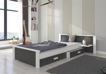 Pat copii ADRK ALDEX – 80x180 cm – cu somieră inclusă – cu ladă de depozitare – Alb / Charcoal – 139