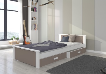 Pat copii ADRK ALDEX – 80x180 cm – cu somieră inclusă – cu ladă de depozitare – Alb / Trufă – 86 – SKU CH-Alde-W+T-190+M-E1925