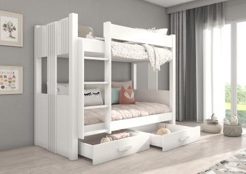 Pat copii ADRK ARTA – 90x200 cm – cu somieră inclusă – cu ladă de depozitare – Alb – SKU CH-ARTA-W-200