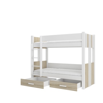 Pat copii ADRK ARTA – 90x200 cm – cu somieră inclusă – cu ladă de depozitare – Alb / Sonoma – SKU CH-ARTA-W_S-M-200