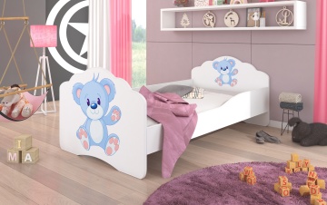 Pat copii ADRK CASIMO – 70x140 cm – cu somieră inclusă – Urs albastru – Alb