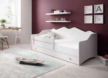 Pat copii ADRK EMKA Pink White – 80x160 cm – cu somieră inclusă – cu ladă de depozitare – Alb