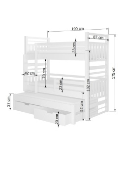 Pat copii ADRK HIPPO – 80x180 cm – Alb / Gri – vedere generală a produsului