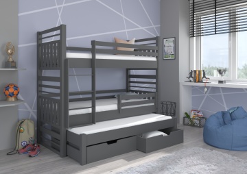 Pat copii ADRK HIPPO – 90x200 cm – cu somieră inclusă – cu ladă de depozitare – Gri – SKU CH-Hip-G-208-E1914