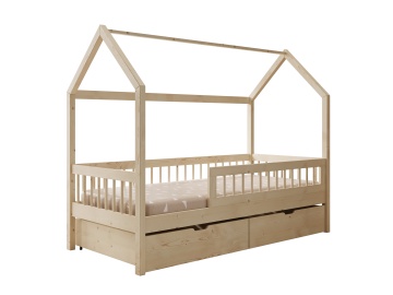 Pat copii ADRK House Galicja – 80x180 cm – cu somieră inclusă – cu ladă de depozitare – Pin – SKU CH-GAL-P-180