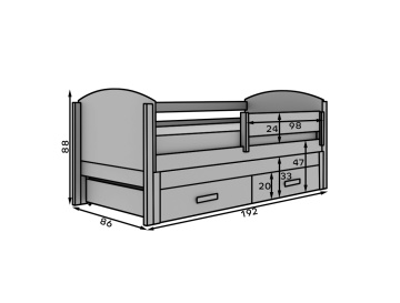 Pat copii ADRK Olen – 80x180 cm – Alb / Gri – prezentare alternativă a modelului