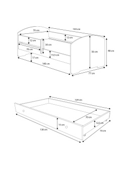 Pat copii ADRK PEPE – 70x140 cm – mobilier PAL laminat – prezentare vizuală a designului
