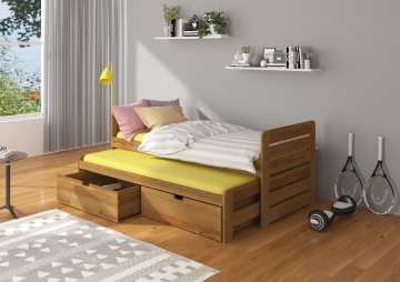 Pat copii ADRK TOMI – 90x200 cm – cu somieră inclusă – cu ladă de depozitare – Stejar – SKU CH-Tom-OAK-206+M-E463