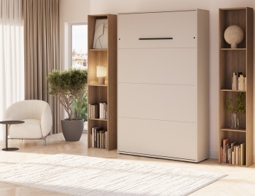 Pat rabatabil ADRK Vivario 120 – 120x200 cm – Cașmir – deschis cu lenjerie bej în ambient, vedere laterală