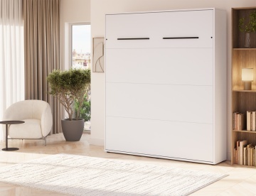 Pat rabatabil ADRK Vivario 160 – 160x200 cm – Alb – deschis cu lenjerie bej în ambient, vedere laterală