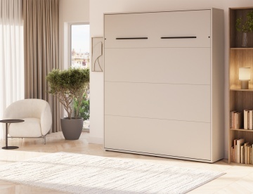 Pat rabatabil ADRK Vivario 160 – 160x200 cm – Cașmir – deschis cu lenjerie bej în ambient, vedere laterală