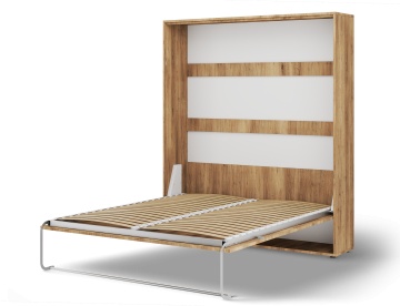 Pat rabatabil ADRK Vivario 160 – 160x200 cm – Stejar Artisan – deschis, vedere trei sferturi asupra cadrului și somierei