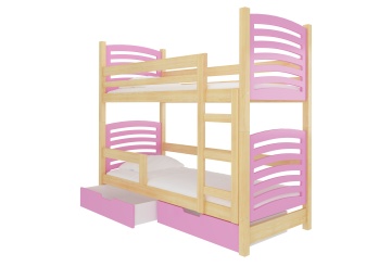 Pat supraetajat ADRK copii OSUNA – 75x180 cm – Pin / Roz – fotografie de catalog a modelului