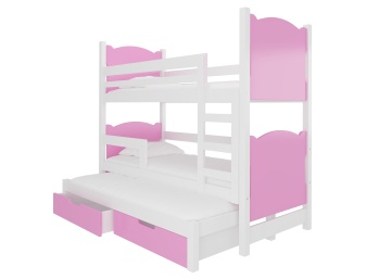 Pat supraetajat ADRK pentru 3 persoane LETICIA – 75x180 cm – Alb / Roz – fotografie de catalog a modelului