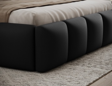 Pat tapițat ELTAP Edvige, 140x200 cm, negru, Soft 11 – detaliu al tapițeriei la colțul cadrului inferior – prezentare suplimentară a modelului