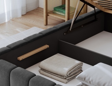 Pat tapițat ELTAP Lamica, 160x200 cm, gri închis, Monolith 97 – prezentare a produsului dintr-un alt cadru – cadru alternativ al produsului