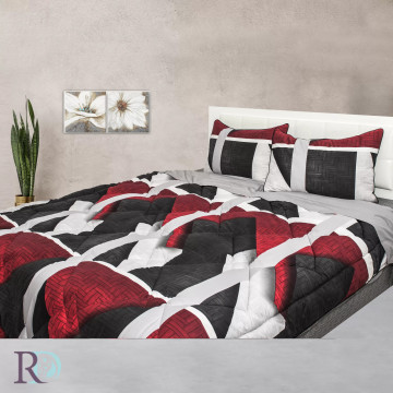 Set lenjerie de pat Atina cu pilotă inclusă, 100% bumbac satin, gri / bordo, Roxyma Dream – fotografie de prezentare a produsului