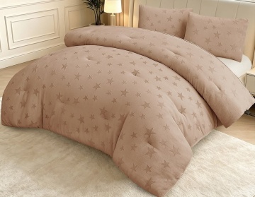 Set pilotă plușată gofrată Johnnie Home 200x230 cm + 2 fețe de pernă 50x70 cm, cappuccino, 3 piese