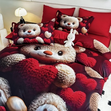 set lenjerie imprimeu digital 5D Jojo Home ursuleț inimioare roșii