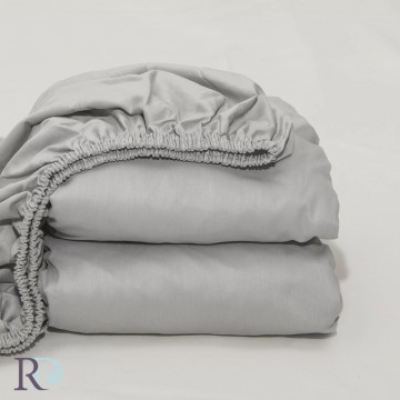 Cearceaf cu elastic, 100% bumbac, tesatura satin, gri deschis, Roxyma Dream