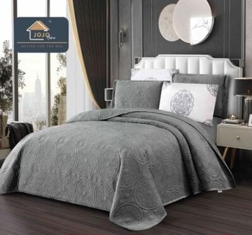 Cuvertură catifea 5 piese gri 220x240 cm | Model Mandala | JoJo Home