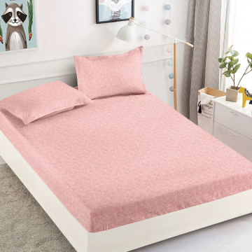 Husă de pat cu elastic din finet, 3 piese, pat 2 persoane, roz, HBF-262