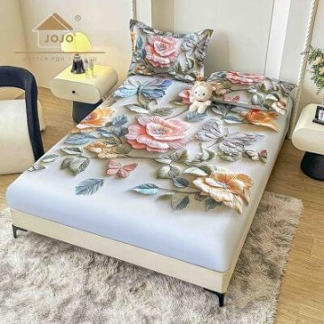 Husă de pat Finet 5D albă cu flori + 2 fețe de pernă | JoJo Home