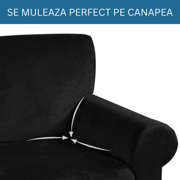 husa din catifea canapea 2 locuri culoare negru