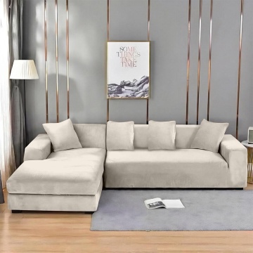 Husă elastică pentru colțar din catifea crem | Universală | Set 2 piese + 2 fețe de pernă | Johnny Home – fotografie de prezentare a produsului