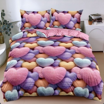 Lenjerie de pat cu inimioare pastel tricotate, 4 piese, policoton