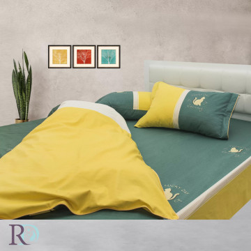 Lenjerie de pat Lucky Day, 100% bumbac satin, galben / verde, 4 piese, Roxyma Dream – imagine de catalog a produsului
