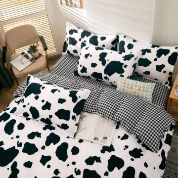 Lenjerie de pat | policotton | Johnny Home | alb cu imprimeu cow print | 4 piese