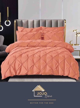 Lenjerie de pat premium portocalie cu pliuri decorative brodate, 6 piese, pentru 2 persoane, Jojo Home