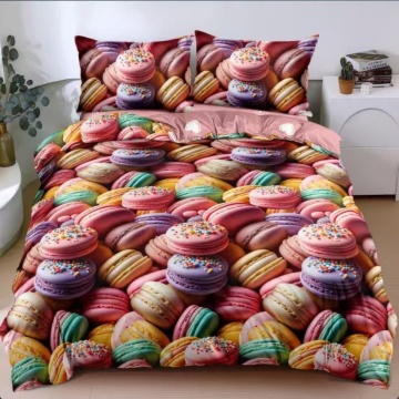 Lenjerie de pat roz cu macarons colorați, 4 piese, policoton