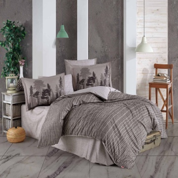 Lenjerie de pat Tuly, 4 piese, 100% bumbac poplin, maro/gri, 2 persoane, HBP-09