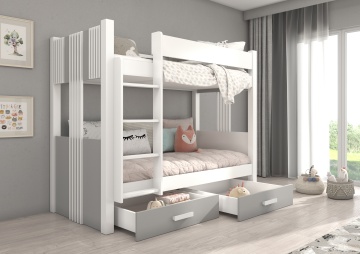 Pat copii ADRK ARTA – 80x180 cm – cu somieră inclusă – cu ladă de depozitare – Alb / Gri – SKU CH-ARTA-W_G-180