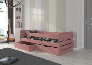 Pat copii ADRK BEMMA – 90x200 cm – cu somieră inclusă – cu ladă de depozitare – Roz – SKU CH-Bem-P-205+M-E2044