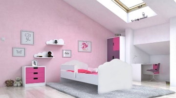 Pat copii ADRK CASIMO – 80x160 cm – cu somieră inclusă – cu barieră de protecție – Alb
