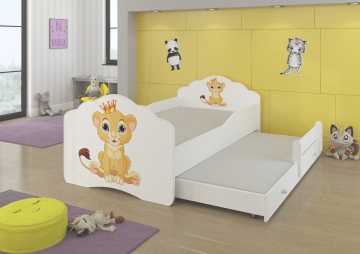 Pat copii ADRK CASIMO II – 80x160 cm – cu somieră inclusă – Leu – Alb
